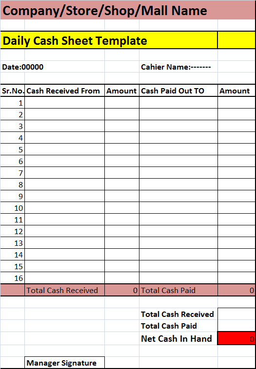 Free Daily Cash Report Template Free Printable Templates