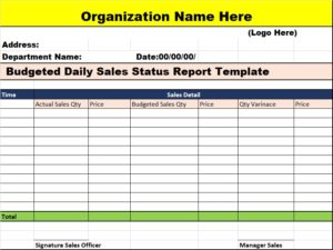 Daily Sales Status Report Template - Free Report Templates