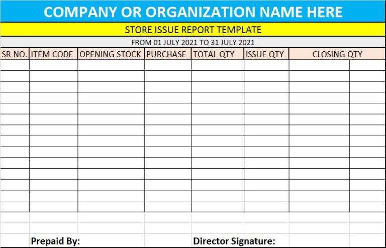 Store Issue Report Template - Free Report Templates