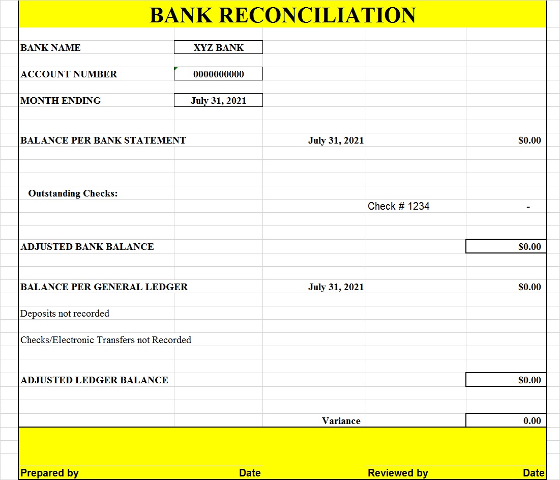 Reconciliation Report Template Excel
