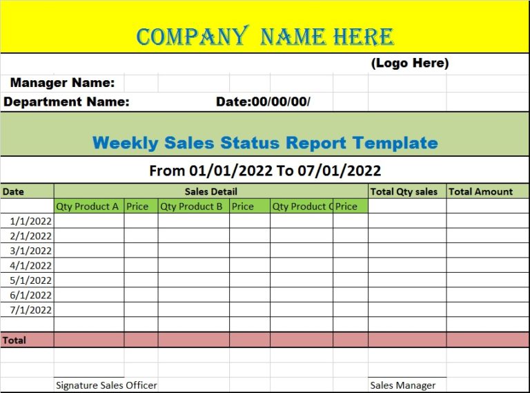 Weekly Status Report Template - Free Report Templates