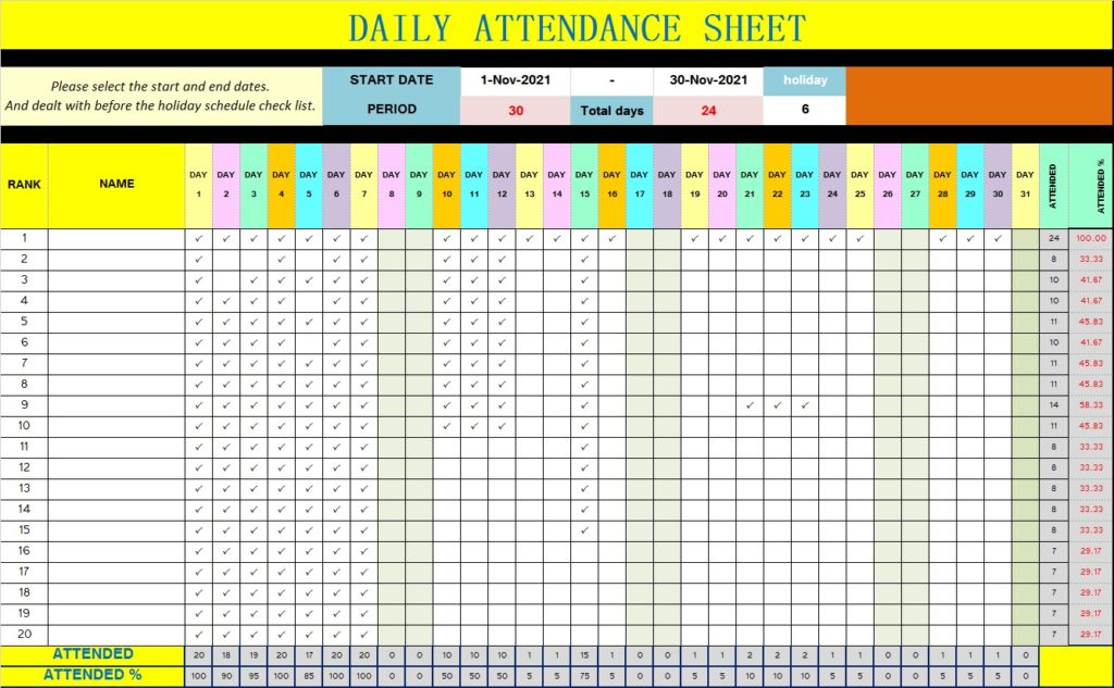 Daily Attendance Report Template Free Report Templates