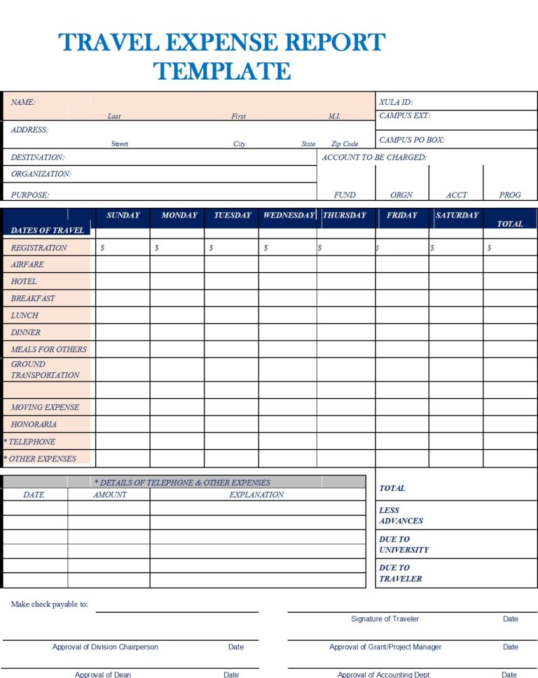 Travel Expenses Report Template - Free Report Templates