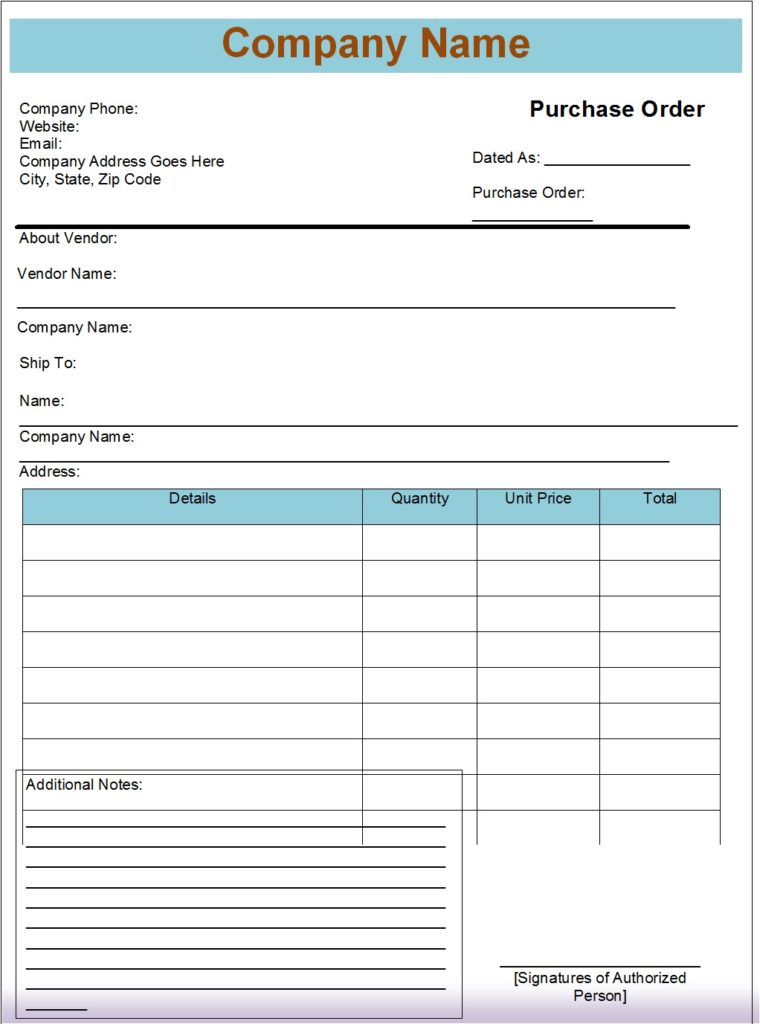 Purchase Order Template - Free Report Templates