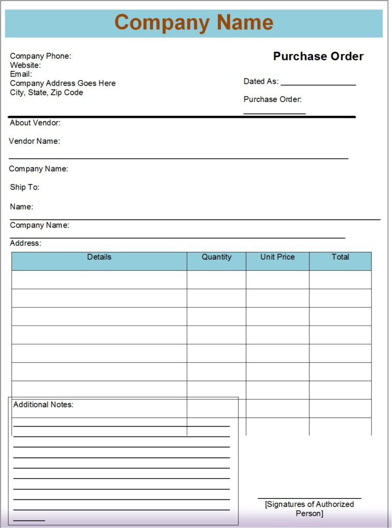 Purchase Order Template - Free Report Templates