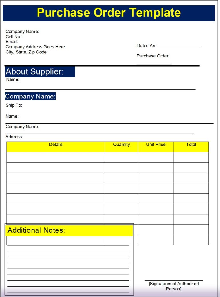 Purchase Order Template - Free Report Templates