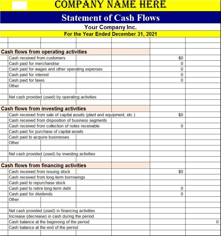 Cash Flow Statement Template - Free Report Templates