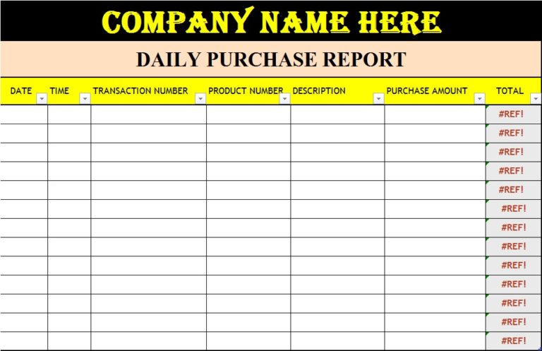 Daily Purchase Report Template - Free Report Templates