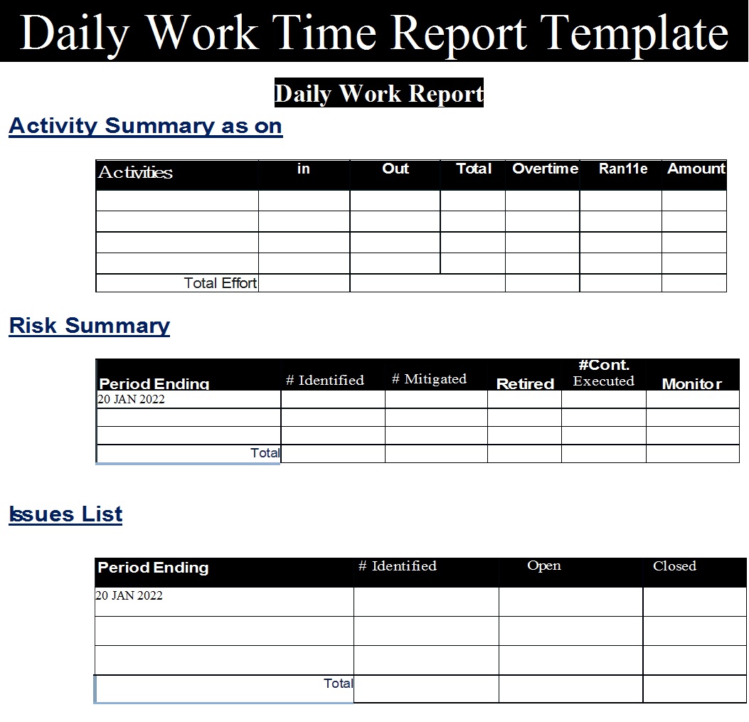 Daily Work Report Template Free Report Templates