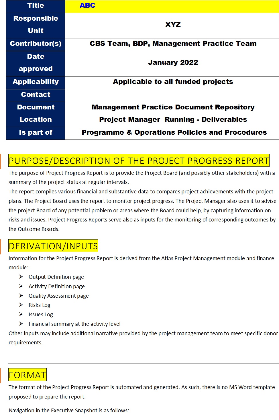 Project Progress Report Template PPR Free Report Templates