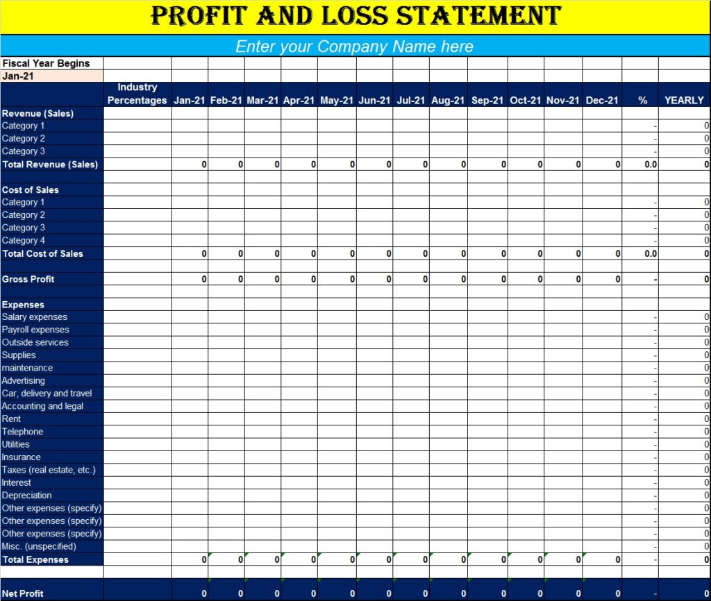 Profit And Loss Statement Template - Free Report Templates