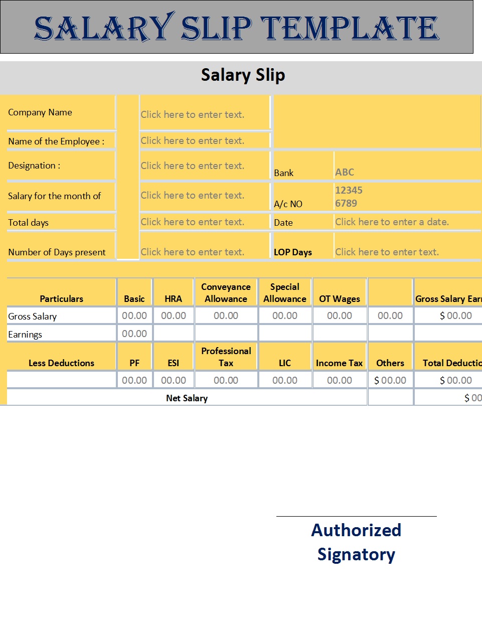 Payslip Excel Template