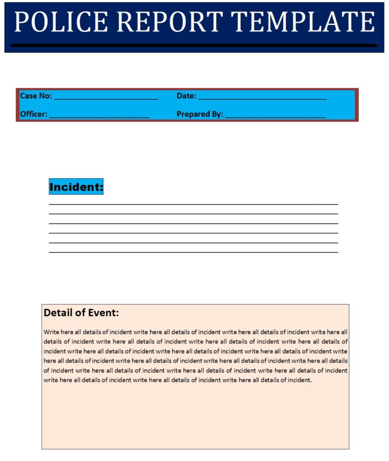 Free Police Report Template Free Report Templates 3104
