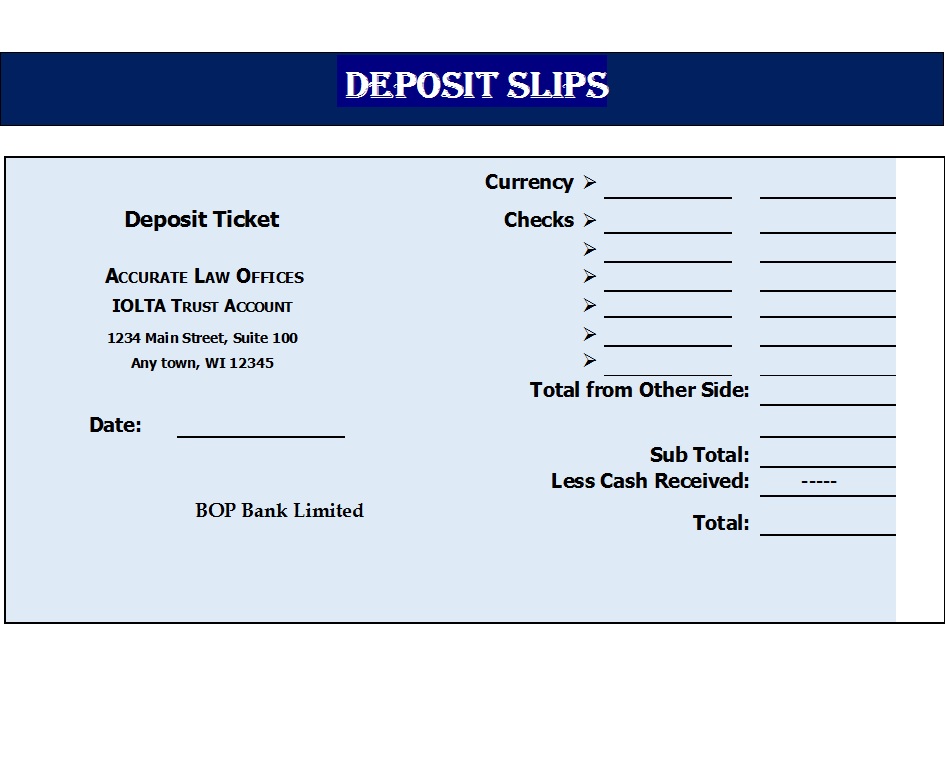 Free Excel Bank Deposit Slip Template