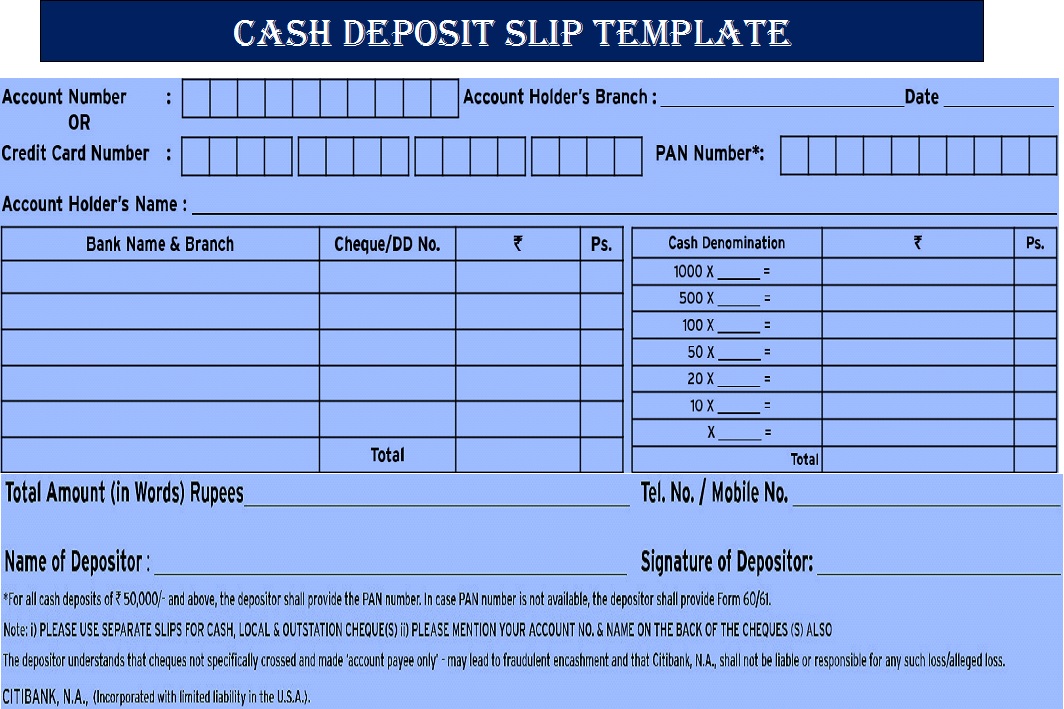 Bank Deposit Slip Templates Free Report Templates