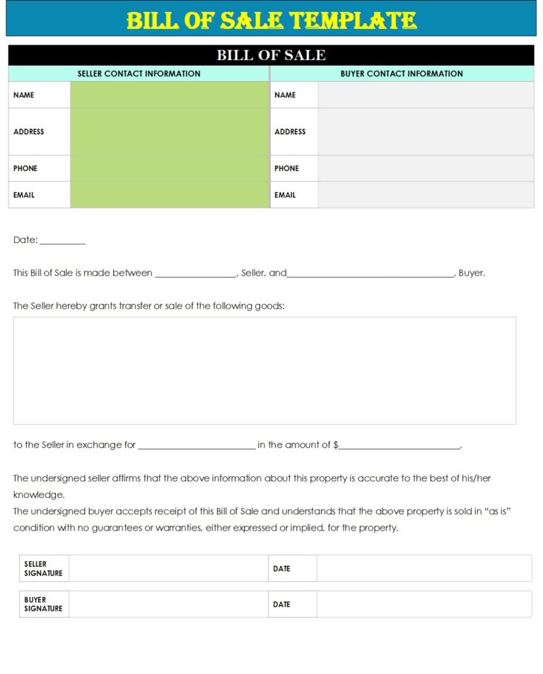 5 Best Bill Of Sale Templates - Free Report Templates