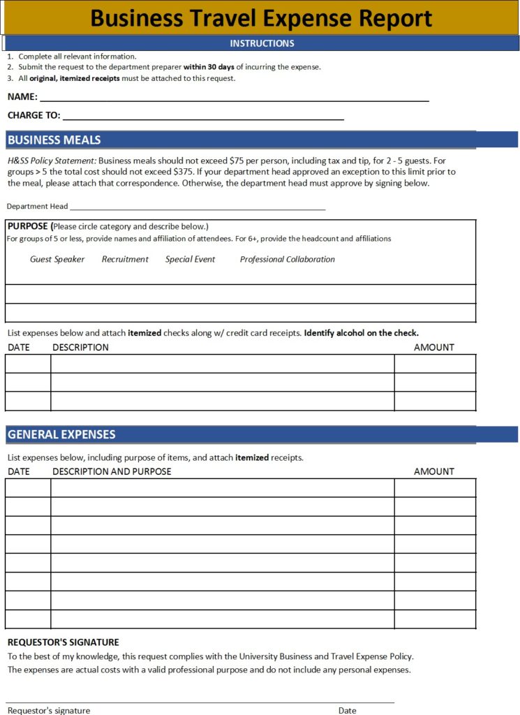 Free Business Expense Report Template - Free Report Templates