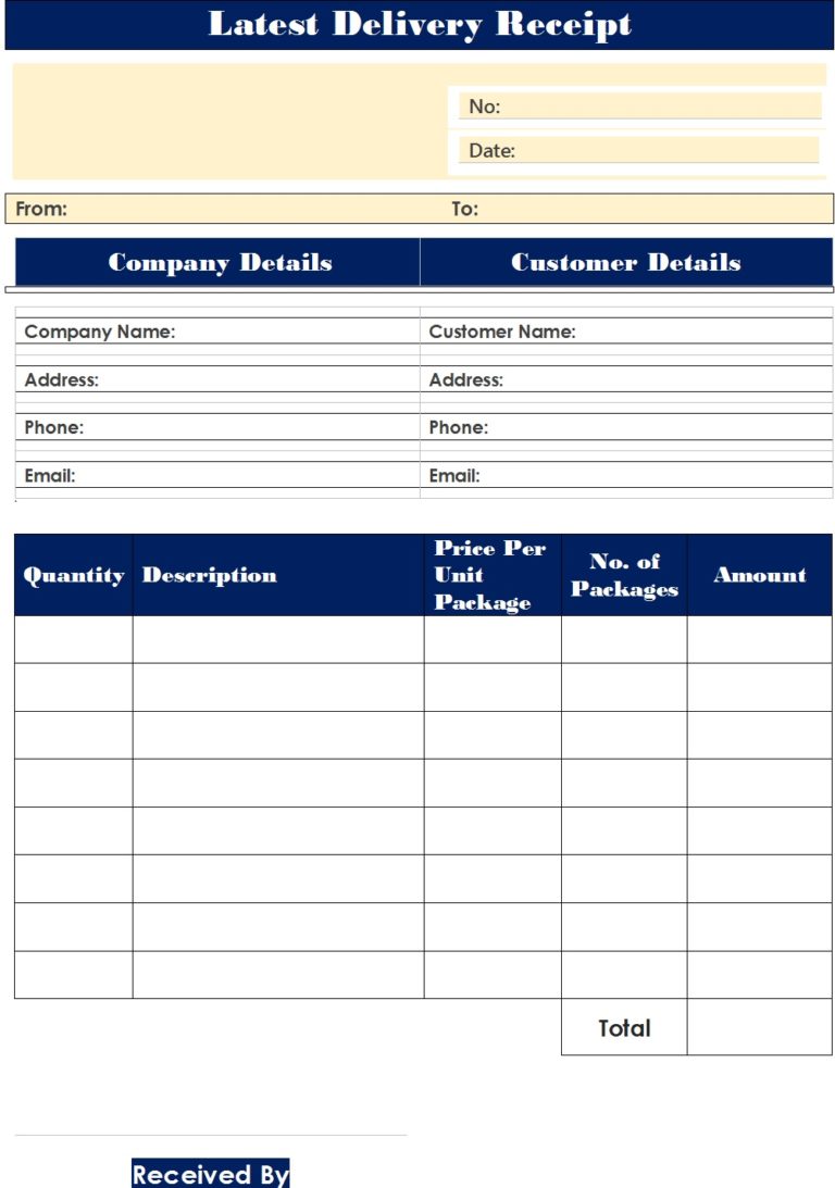 Delivery Receipt Template - Free Report Templates