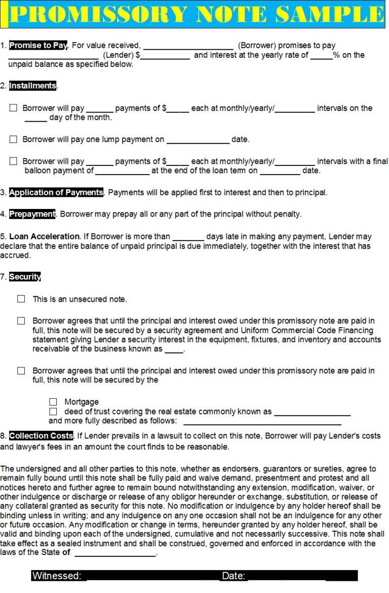 Top 6 Promissory Note Template - Free Report Templates