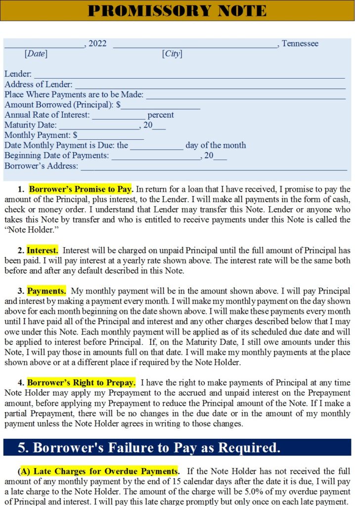 Top 6 Promissory Note Template - Free Report Templates