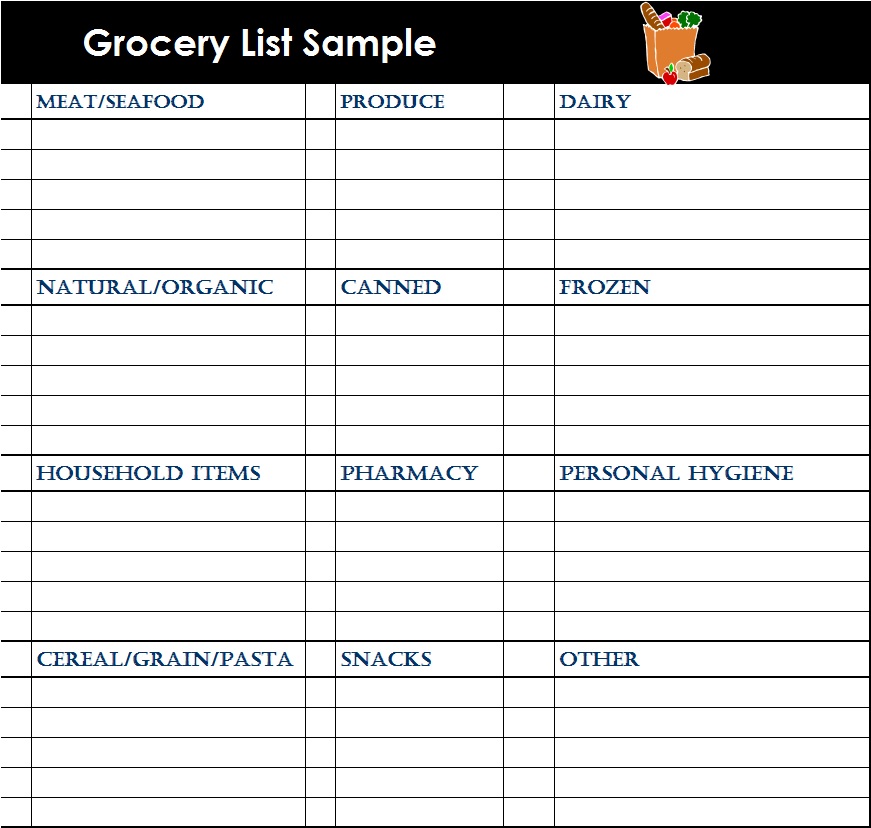 Printable Grocery List Templates - Free Report Templates
