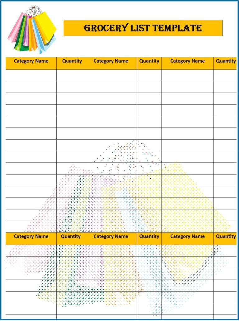 Printable Grocery List Templates - Free Report Templates