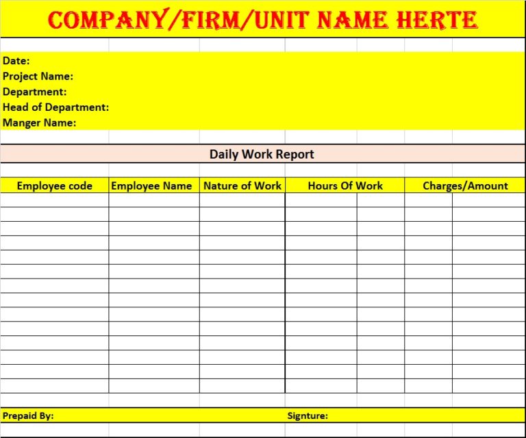 Daily Work Report Template - Free Report Templates