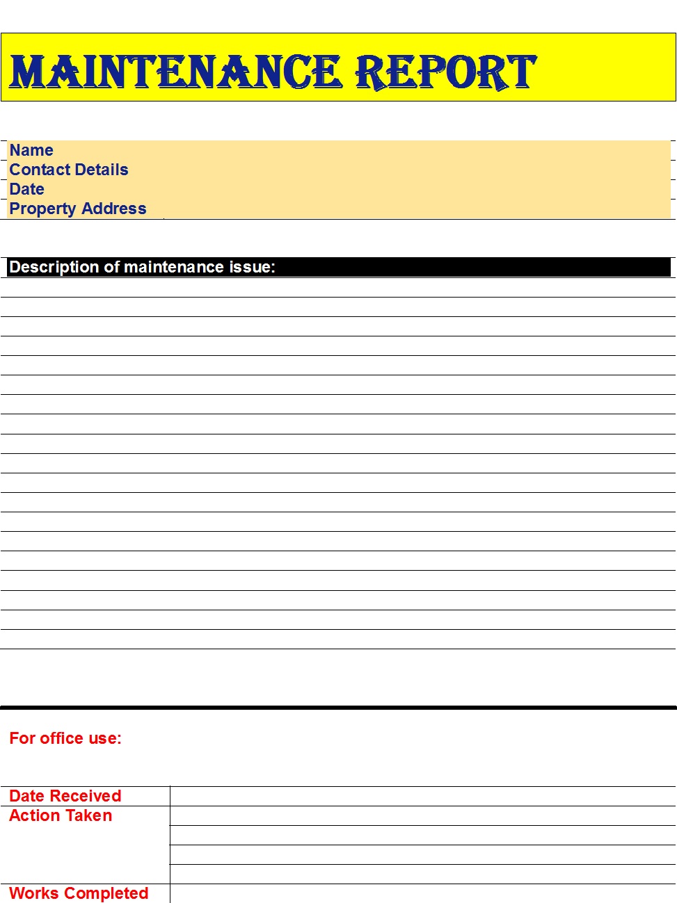 Free Printable Maintenance Report Templates Excel PDF 42 OFF