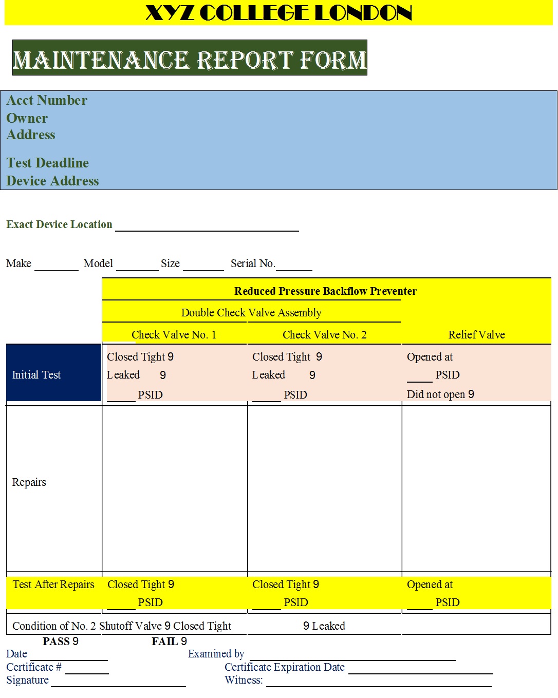 Maintenance Report Templates Free Report Templates