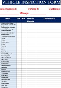 Vehicle Inspection Form Templates - Free Report Templates
