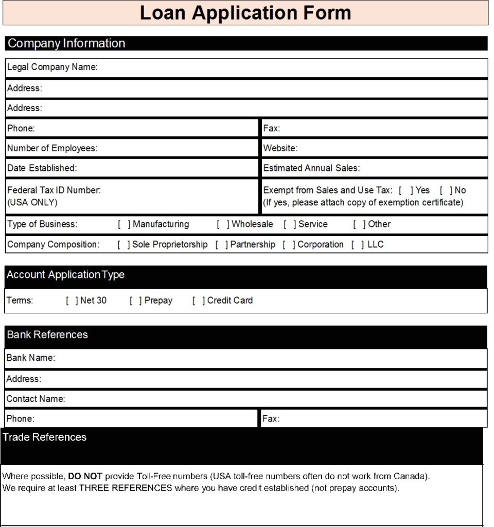 Business Loan Application Form Templates - Free Report Templates