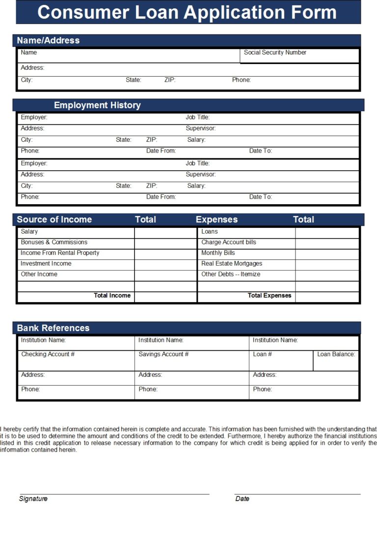 Business Loan Application Form Templates Free Report Templates