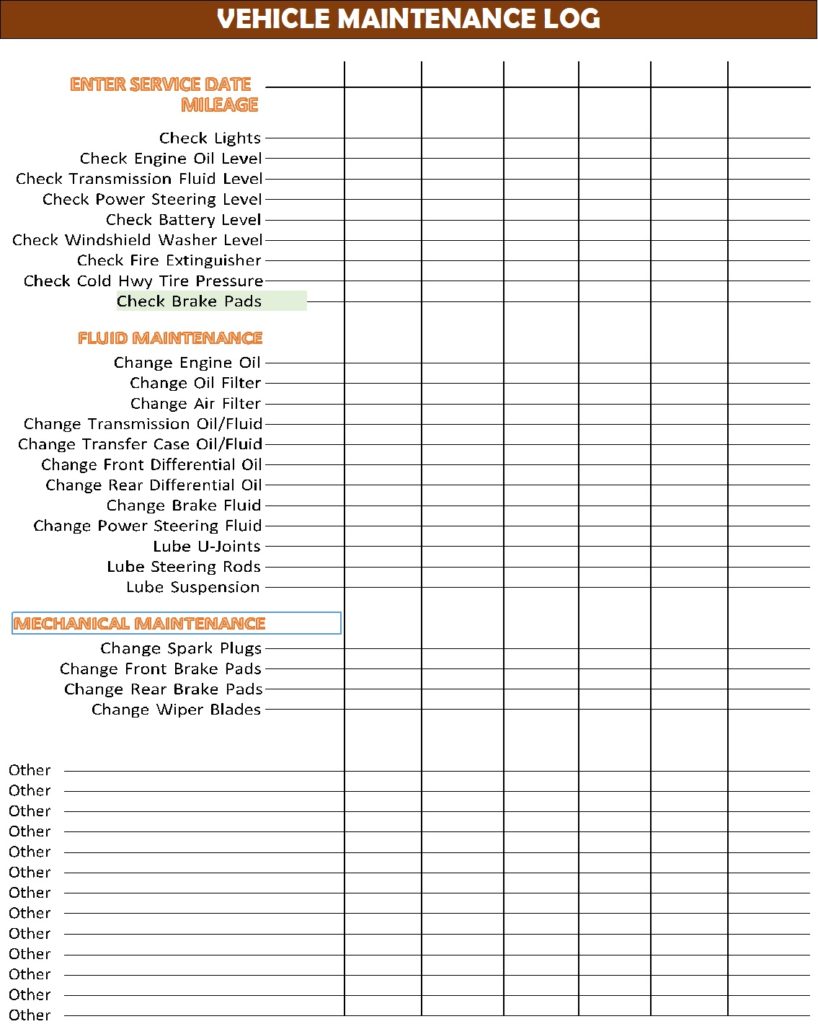 Vehicle Maintenance Log Templates - Free Report Templates