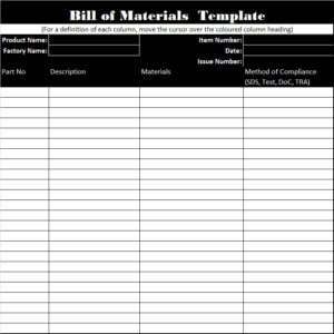 Bill of Material Templates (BOM) - Free Report Templates