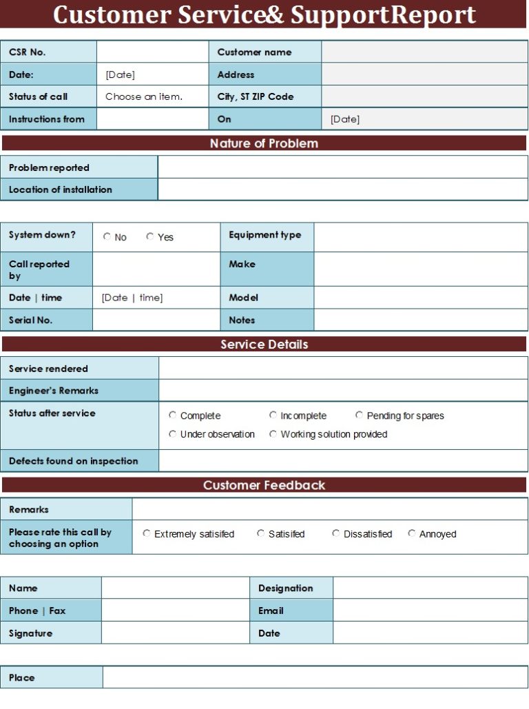 Customer Service and Support Report Templates - Free Report Templates