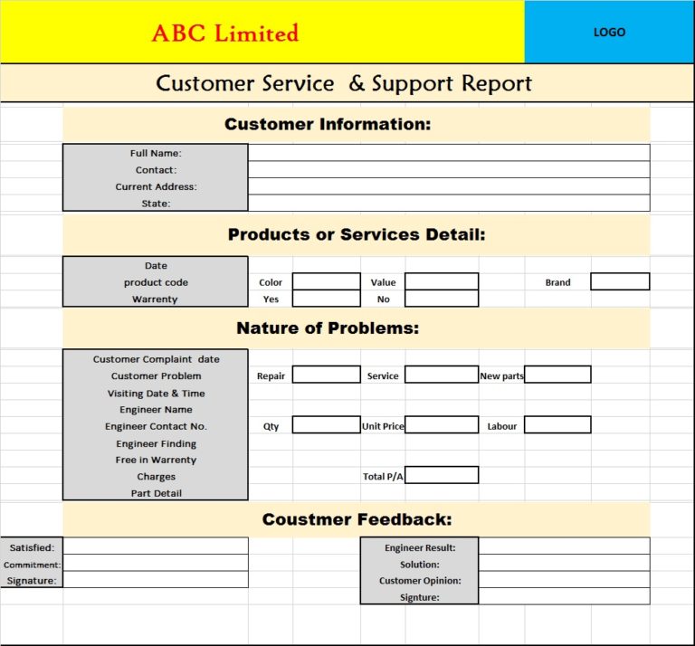 Customer Service and Support Report Templates - Free Report Templates