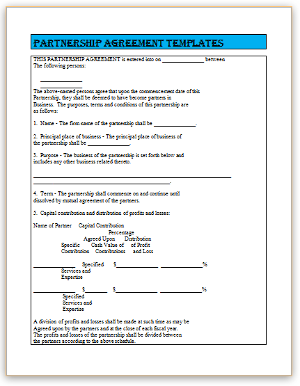 Partnership Agreement Templates - Free Report Templates