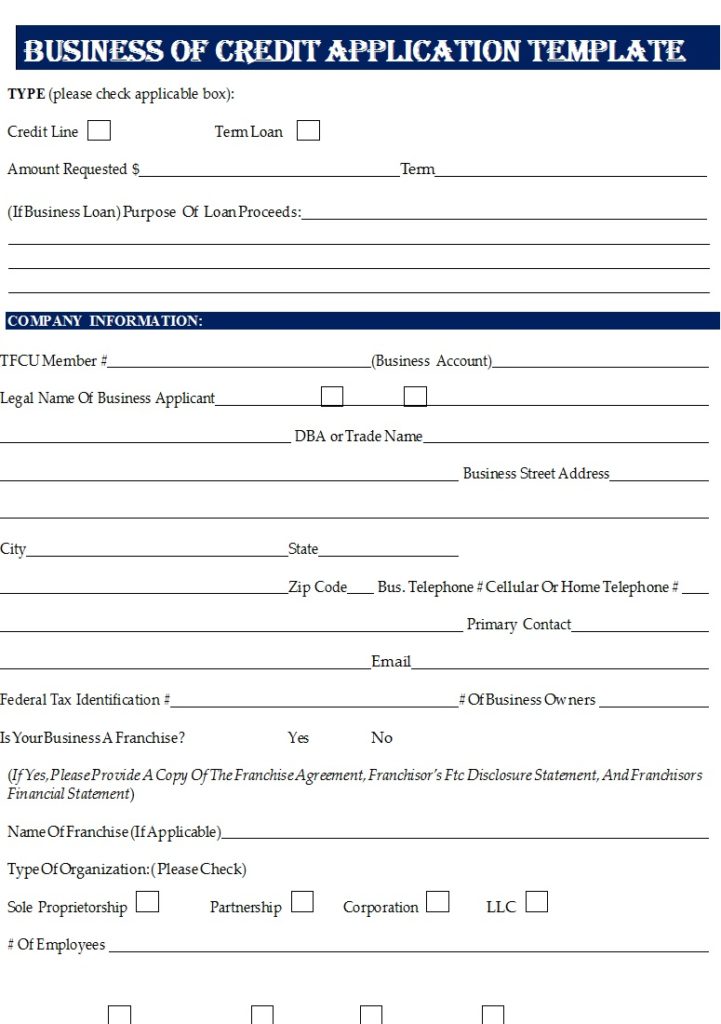 Business Credit Application Form Templates - Free Report Templates