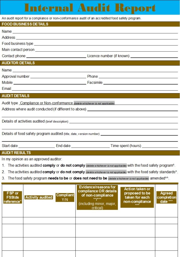 Company Internal Audit Report Templates - Free Report Templates